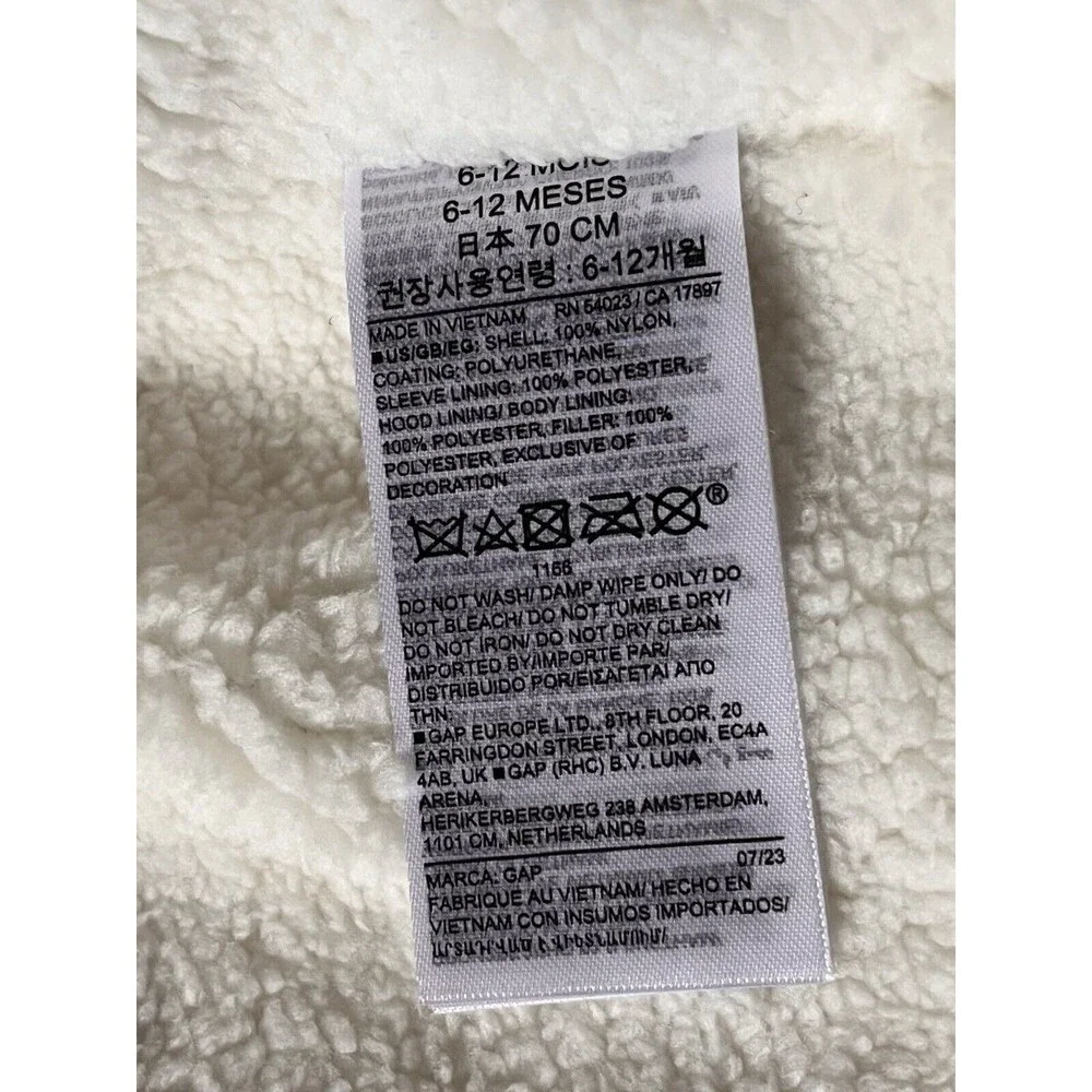 Baby Gap  Winter Puffer Jacket Coldcontrol Hoodie Waterproof Sherpa Lining 6-12M